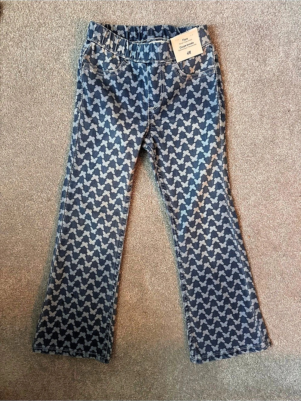 H&M Flared Low Jeans Printed Wide Leg Blue